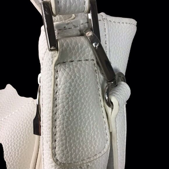 Sondra Roberts White Faux Leather Shoulder Bag Multi Zip Pockets Medium - Picture 16 of 16